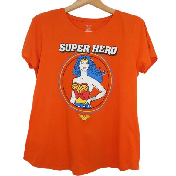 Women's Retro Colorful Bright Orange Wonder Woman Superhero Scenegirl S/S Shirt - Picture 2 of 7